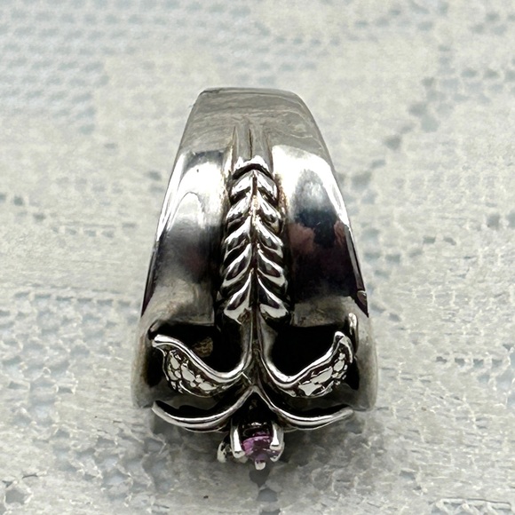 Vintage 925 Selling Silver Wide Band Flower and Vine Ring Size 5 1/2 ~ 5.5 - Picture 8 of 13